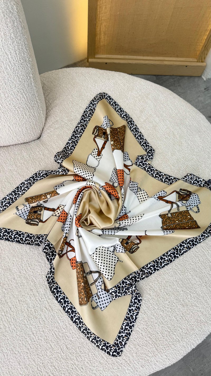Camel Puantiyeli Çanta Desenli Fular GAUS-00335