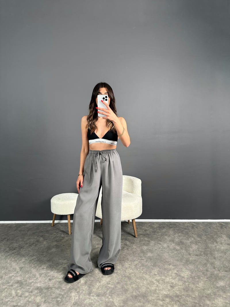 Raisa Gri Basic Beli Lastikli Pantolon