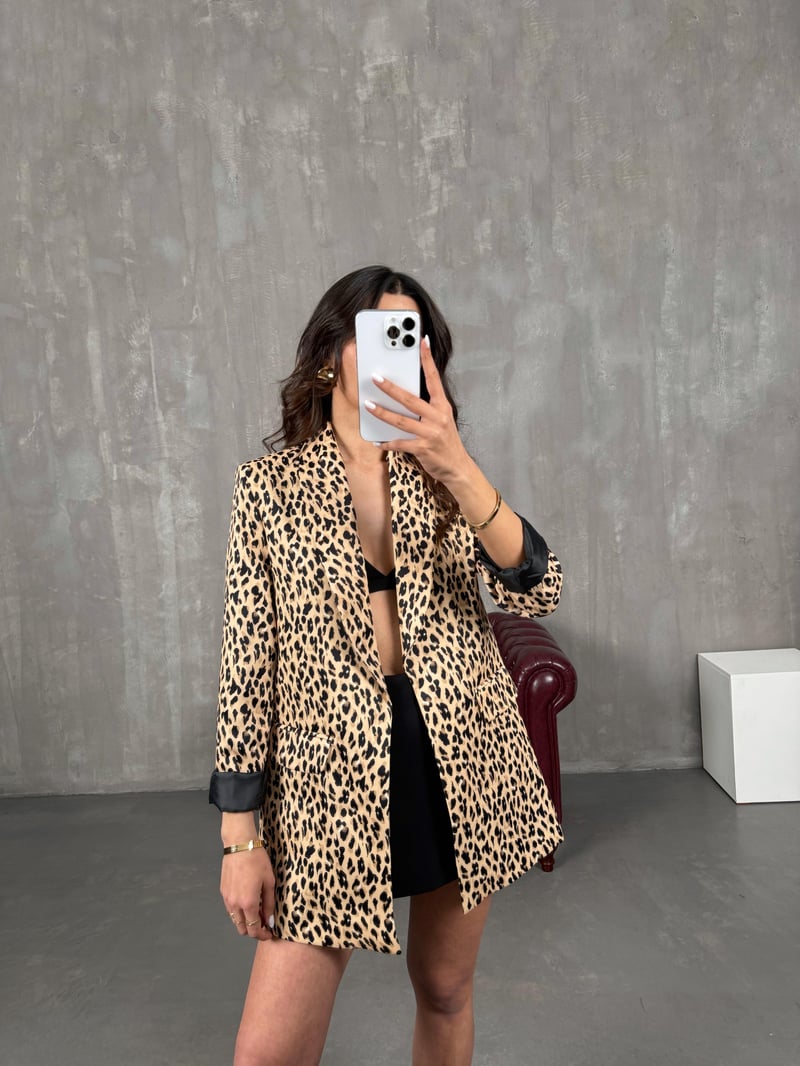 Liyora Leopar Desenli Astarlı Blazer Ceket