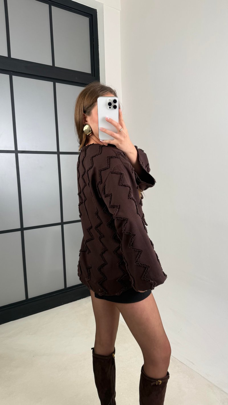 Acı Kahve Önü Bağlamalı İşleme Detaylı  Kimono GAUS-00450