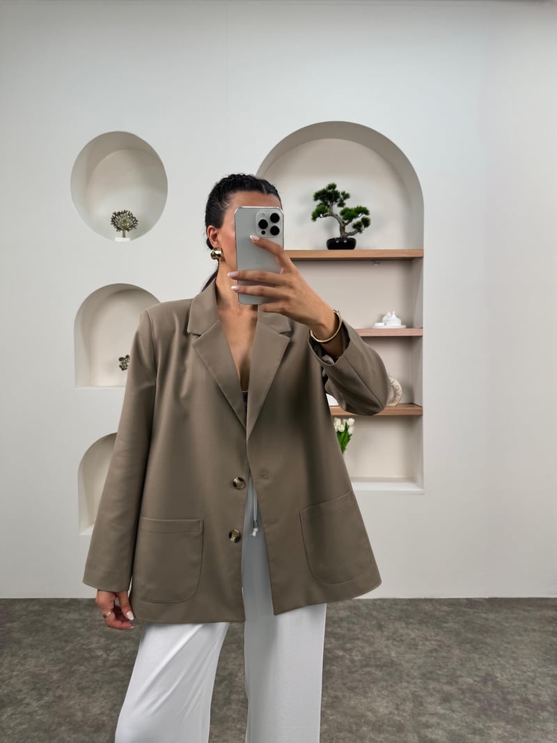 EFL Soft Haki Önden Cepli Astarlı Blazer Ceket