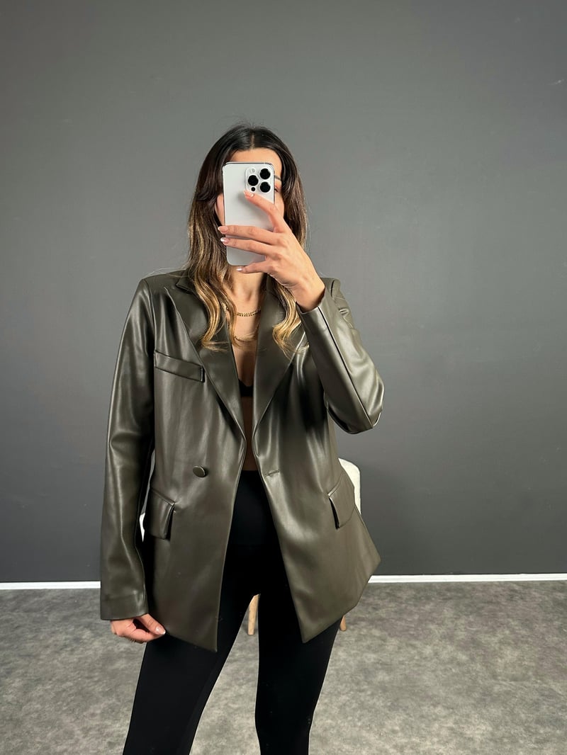 San Yeşil Deri Blazer Ceket