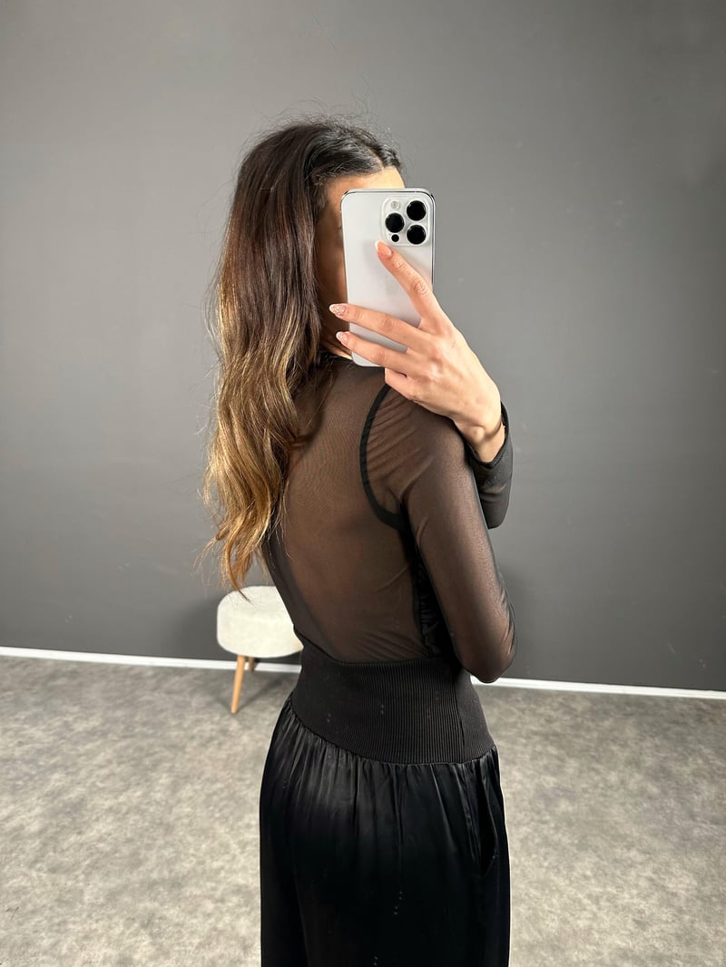 Siyah Transparan Tül Bluz 