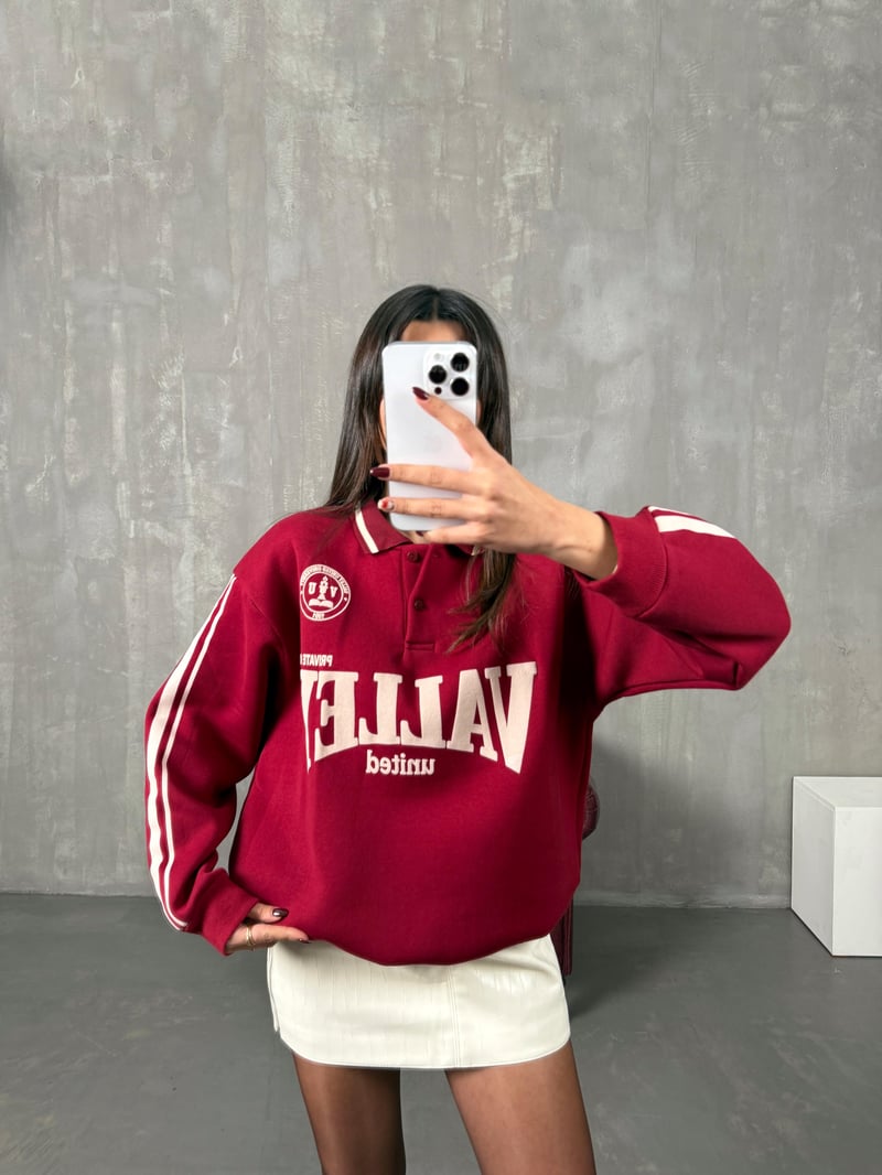 Juste Bordo Yazı Baskılı Sweat