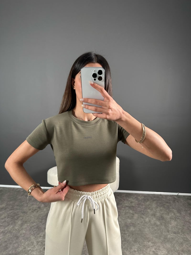 Oysh Haki Modal Kumaş Baskılı Tshirt