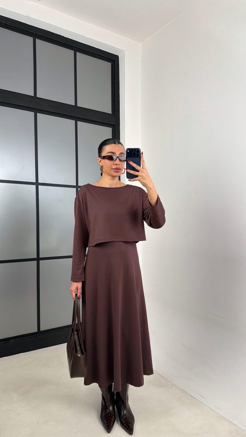 Acı Kahve Kazak Elbise İkili Basic Modal Takım GAUS-00722