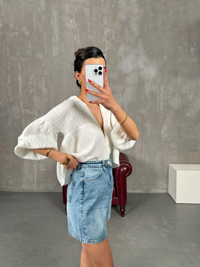 Mavi Yıkamalı Denim Şort Gaus00221