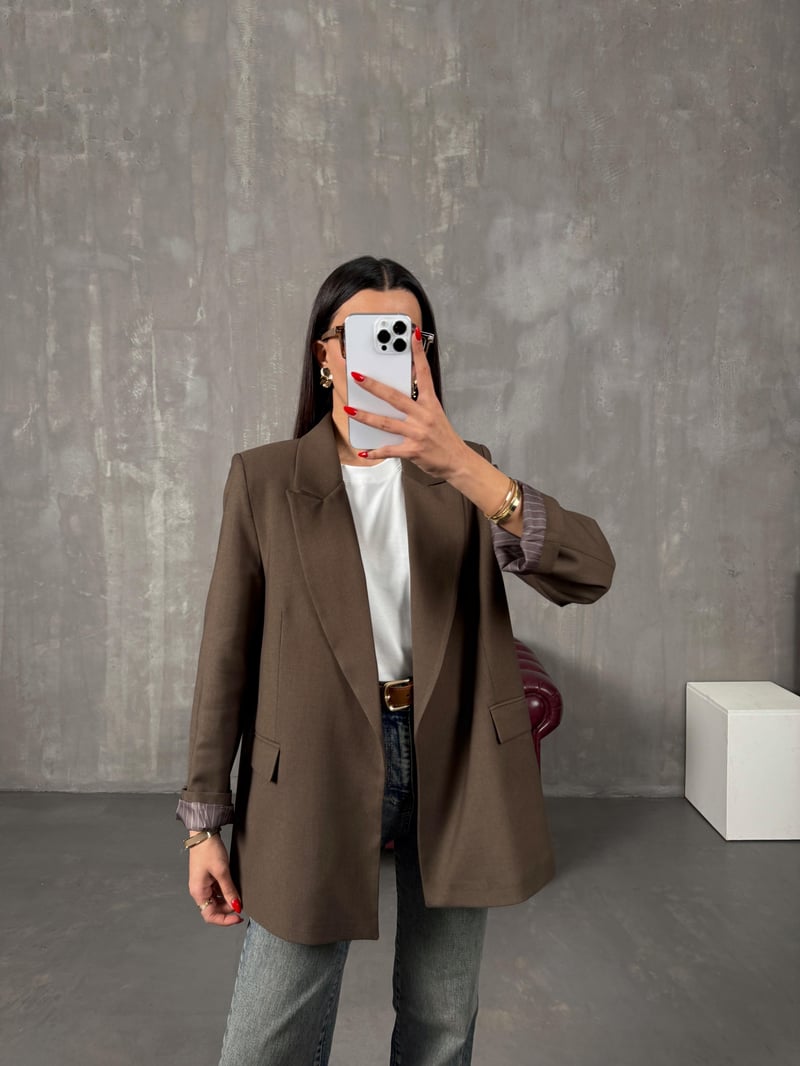 Vena Kahve Astarlı Vatkalı Blazer Ceket