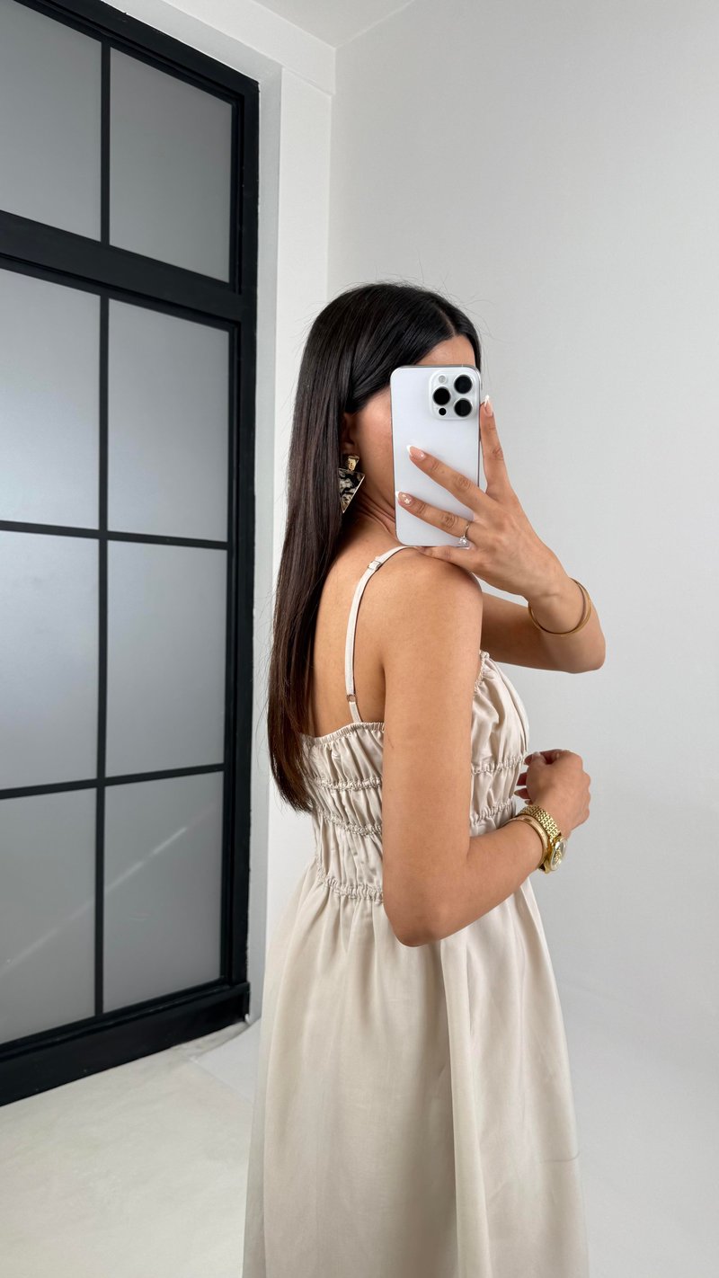 Taş Ayarlanabilir Askılı Gipeli MD Muadil Tencel Elbise Gaus00617