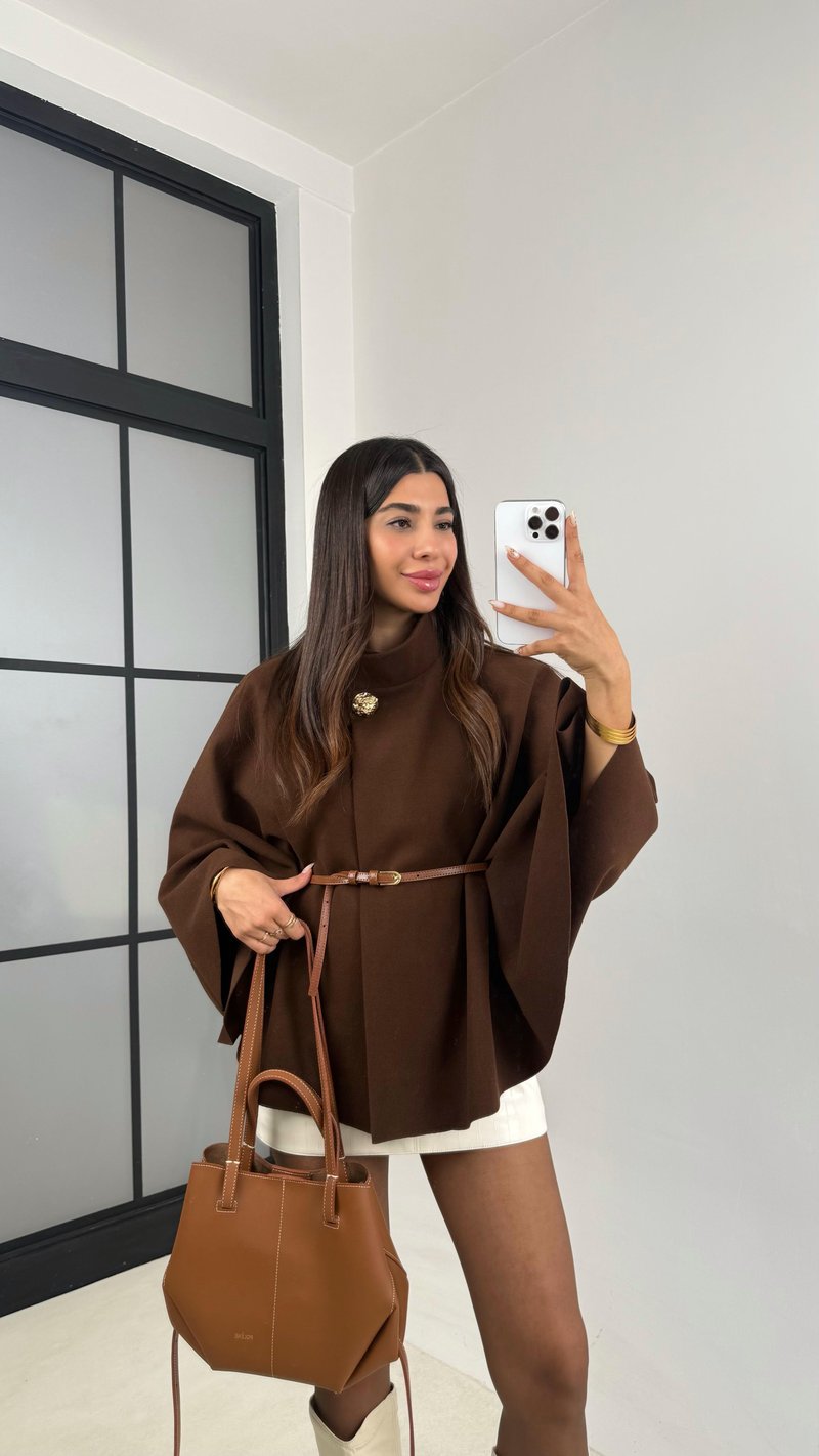 Acı Kahve Gina ZR Model Kemerli Kaşe Panço GAUS-0091