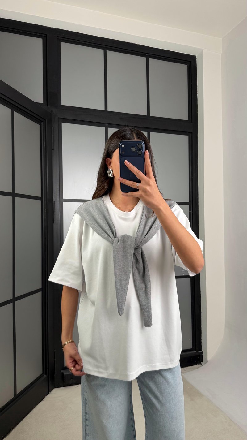 Gri Şal Detaylı Basic Tshirt GAUS-01192