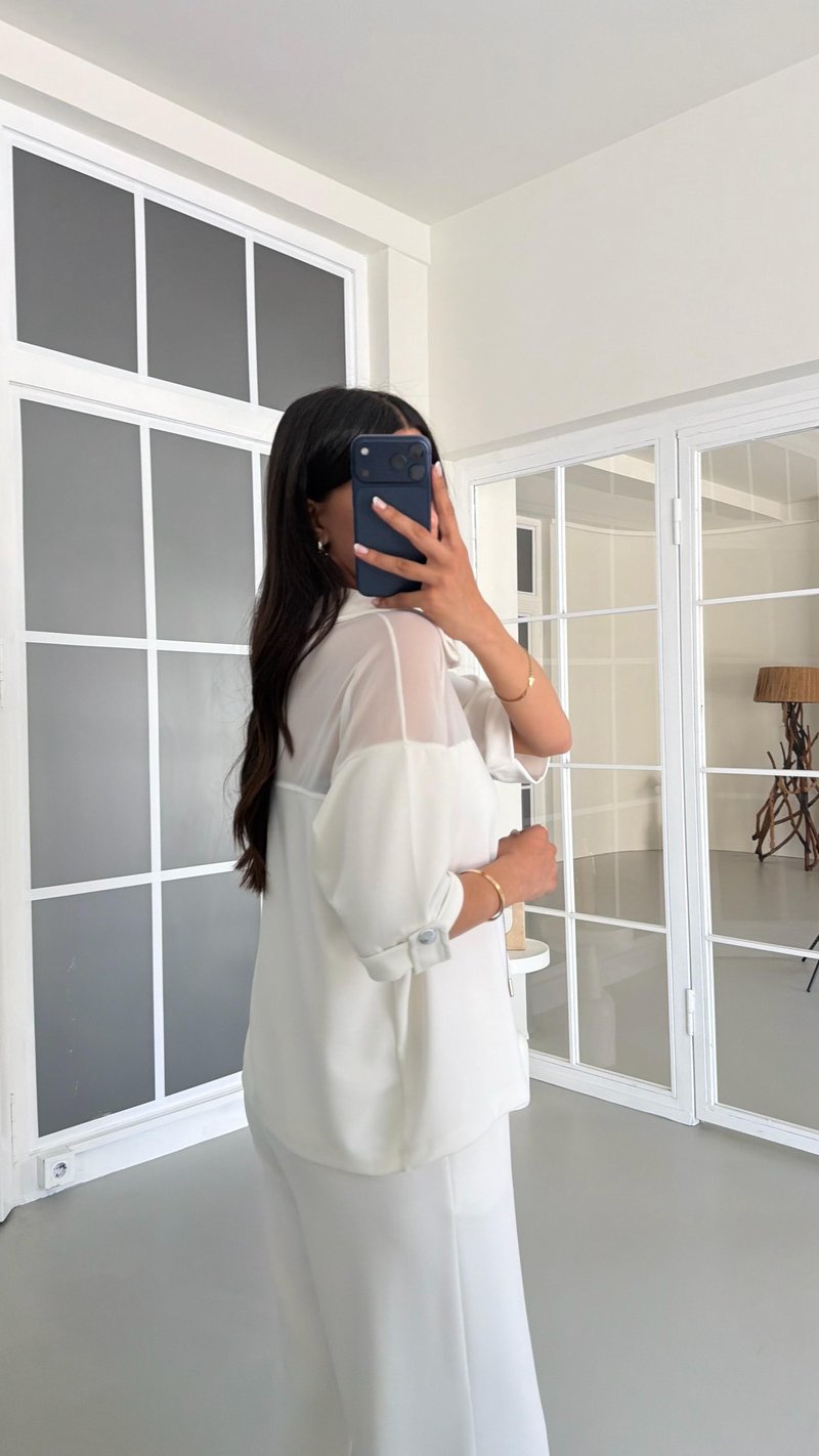Beyaz Fileli Hırka Beli Lastikli Pantolon İkili Modal Takım GAUS-01640