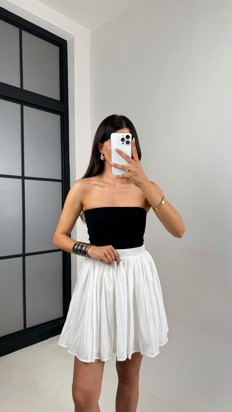 Beyaz Pileli Astarlı Etek Gaus00573