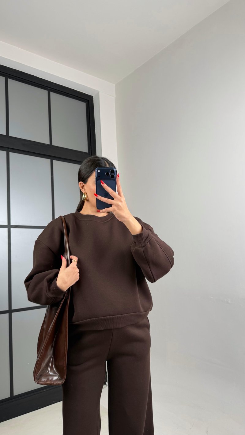 Acı Kahve Şardonlu Sweatshirt Eşofman Takım gaus-01028