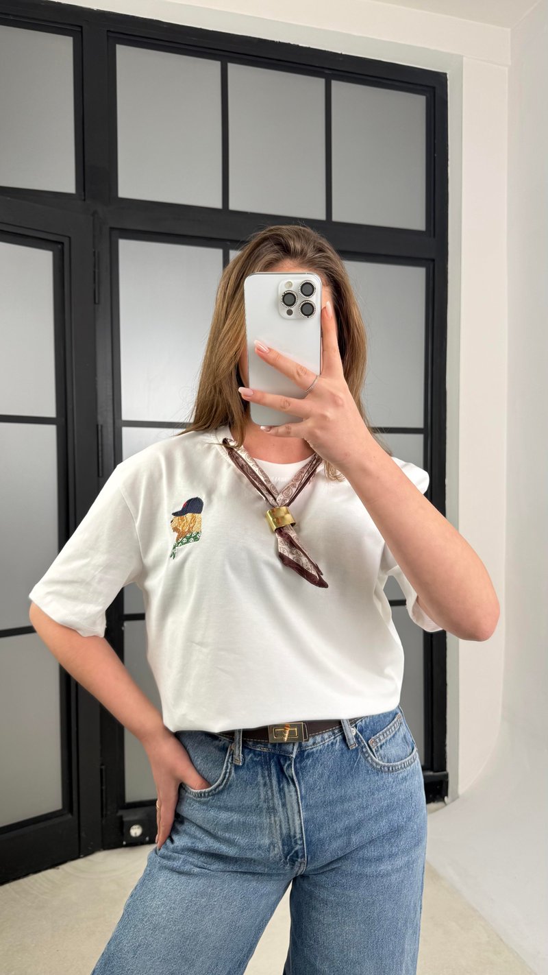 Ekru Fularlı Basic Tshirt GAUS-01180