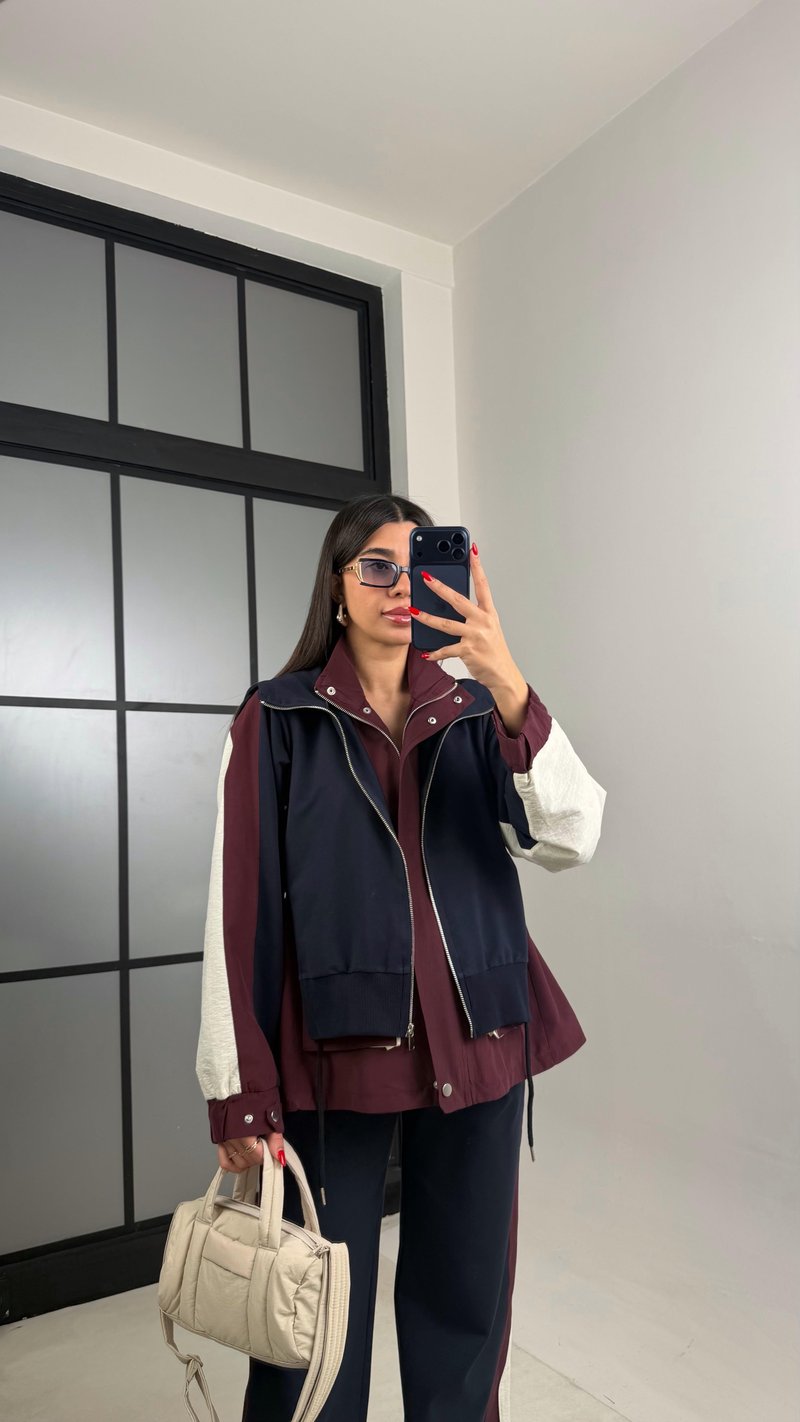 Bordo Garnili Ceket Beli Lastikli Pantolon İkili Tasarım Takım Gaus-00699 Gaus-01024