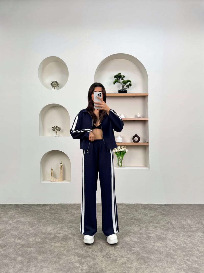 Ena Lacivert Çizgili ZR Model Fermuarlı Takım