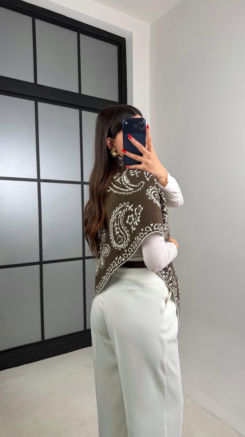 Kahve Desenli Muadil Triko Şal GAUS-00973