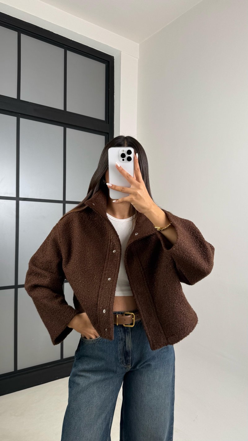 Kahve Cute MD Model Buklet Çıtçıt Düğmeli Ceket GAUS-00521