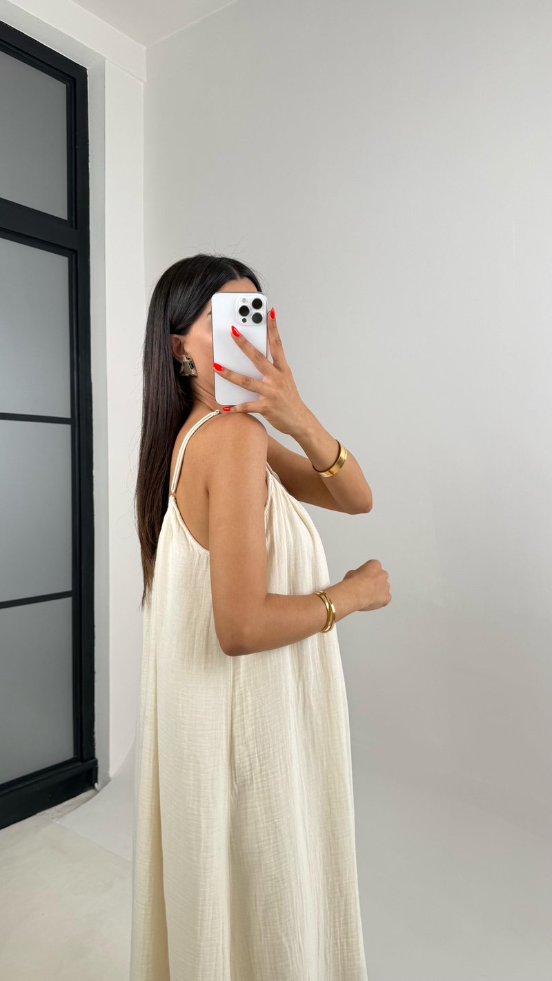 Taş Ayarlanabilir Askılı Astarlı Müslin Elbise Gaus00694