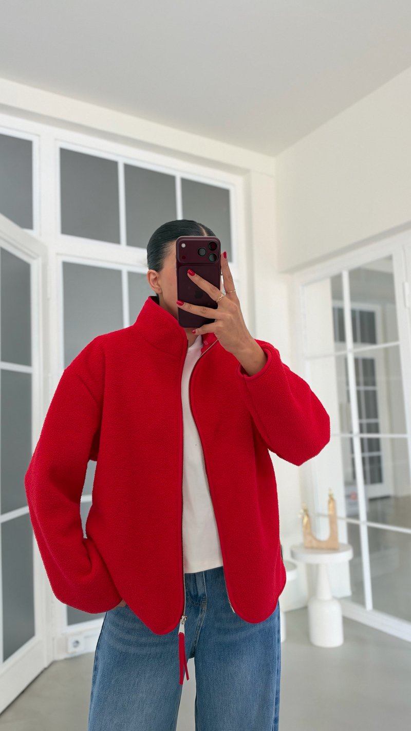Kırmızı Fermuarlı Polar Sweatshirt GAUS-01916 GAUS-02328