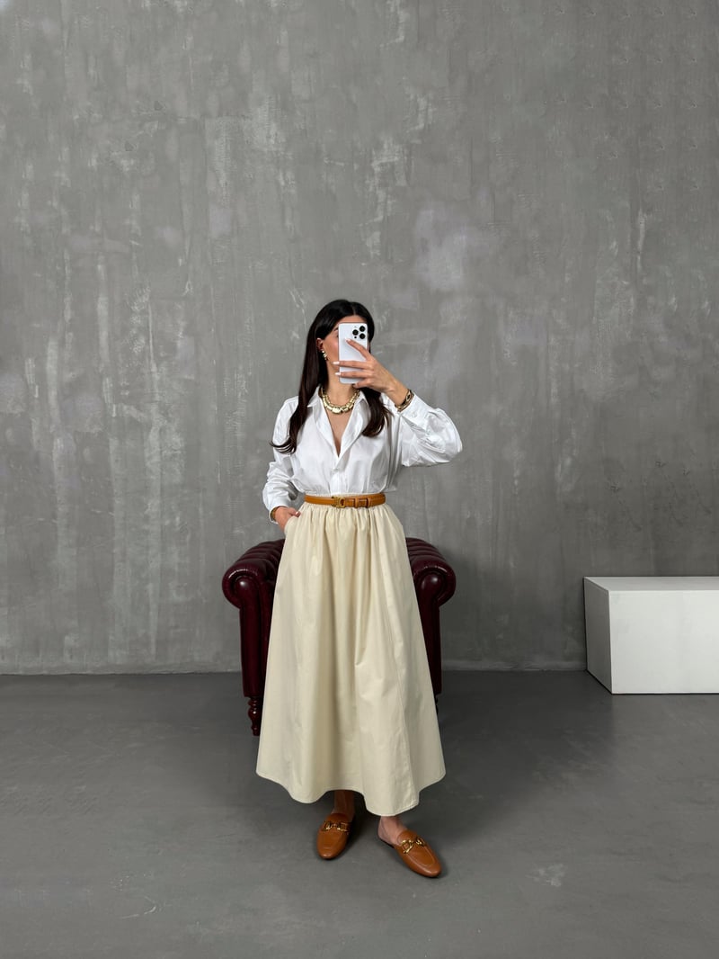 Greys Krem Poplin Etek