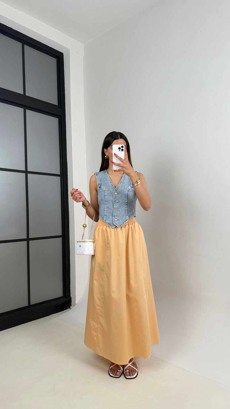 Somon Beli Lastikli Cepli Poplin Etek Gaus00485