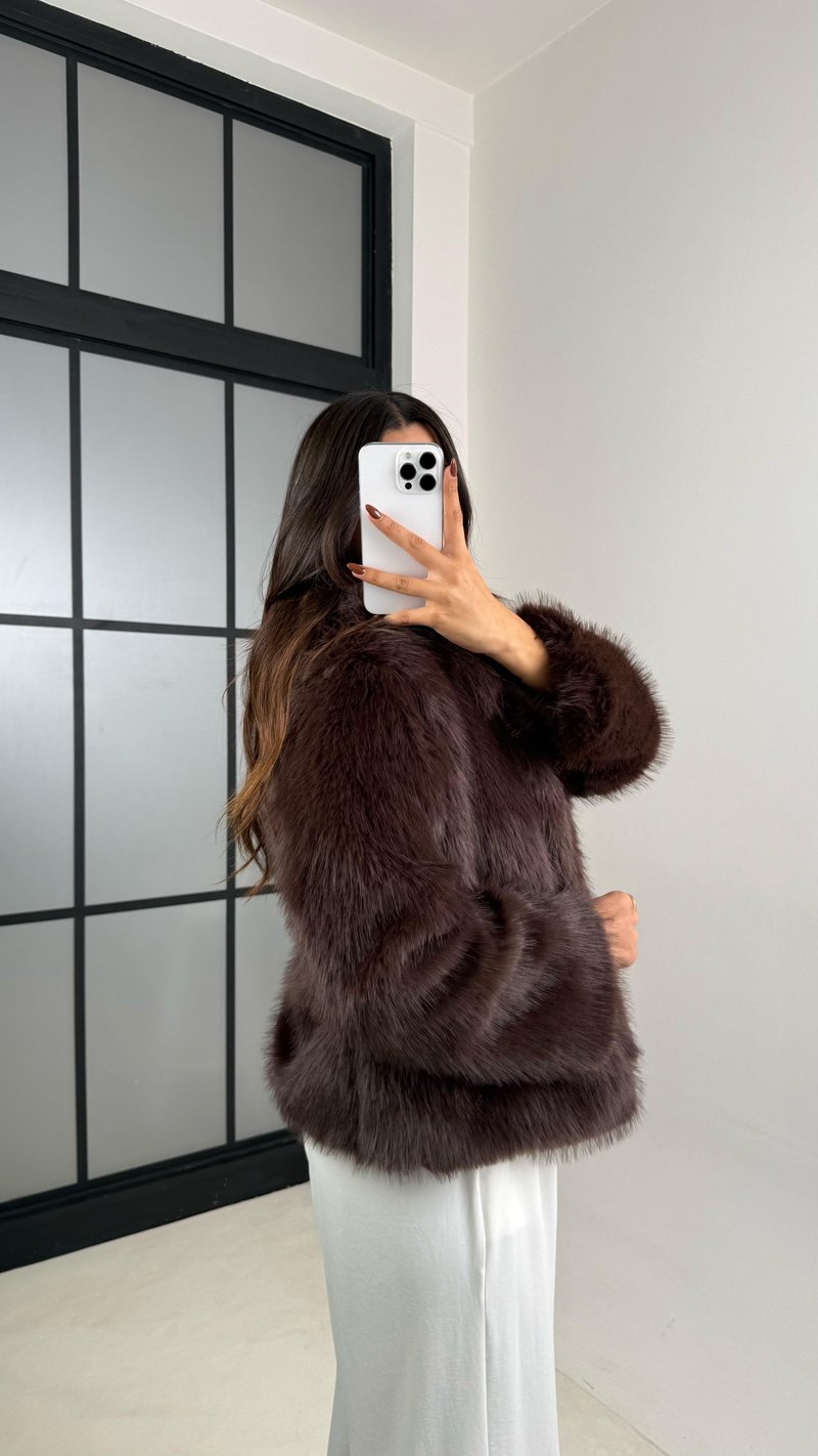 Acı Kahve Yakalı Astarlı Premium Kürk GAUS-00470