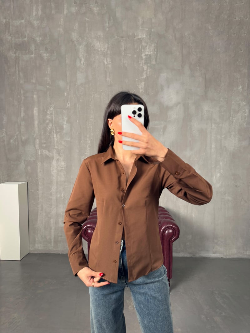 Neval Kahve Slim Fit Gömlek