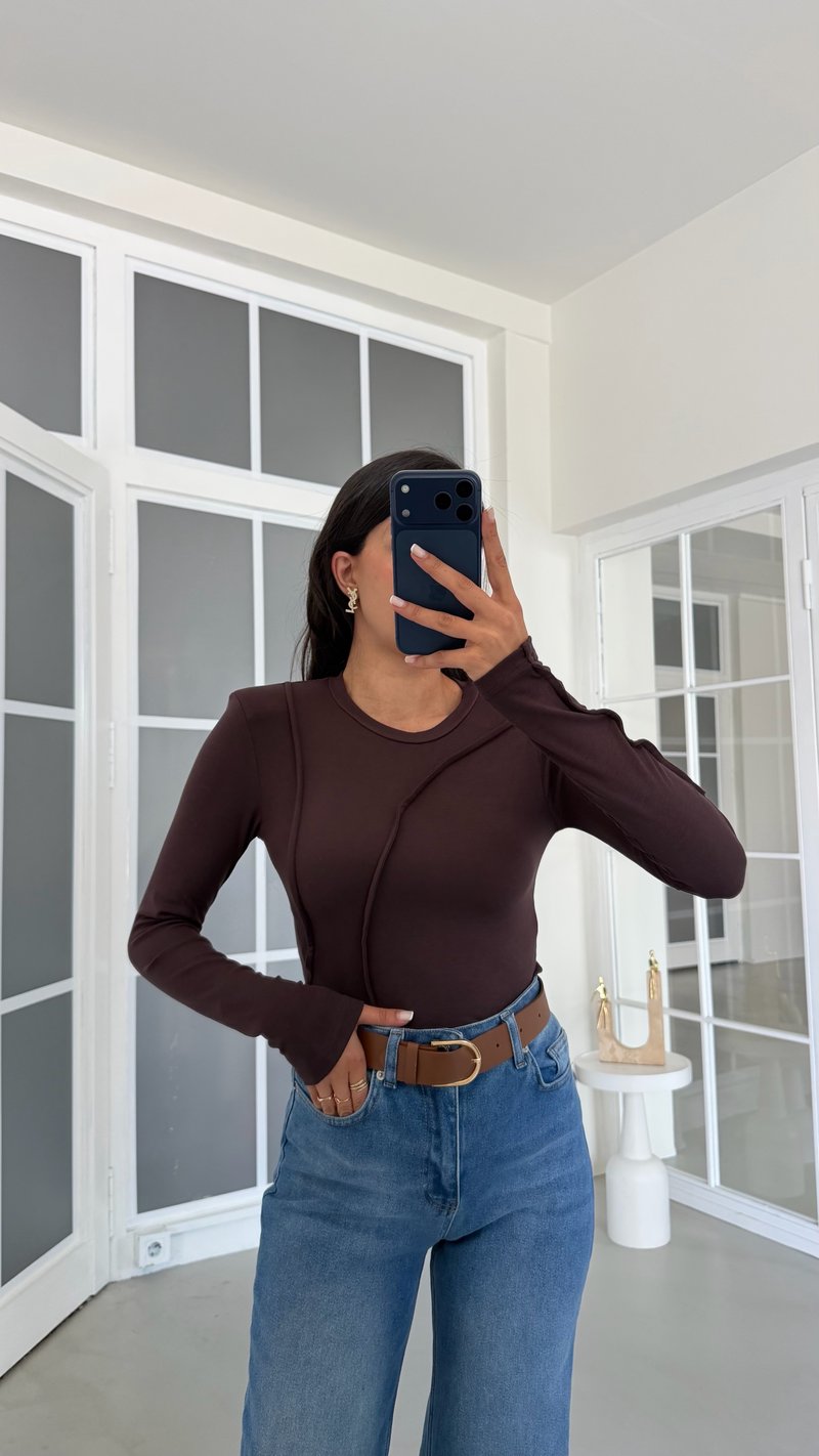 Kahve Vatkalı Basic Bluz GAUS-02163
