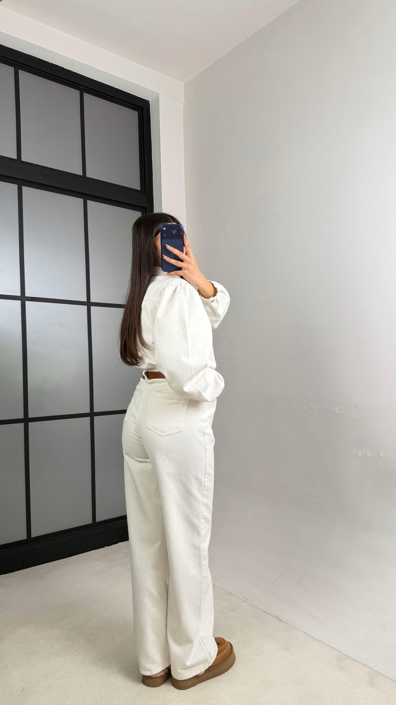 Ekru Kemerli Premium Denim Tulum GAUS-00673