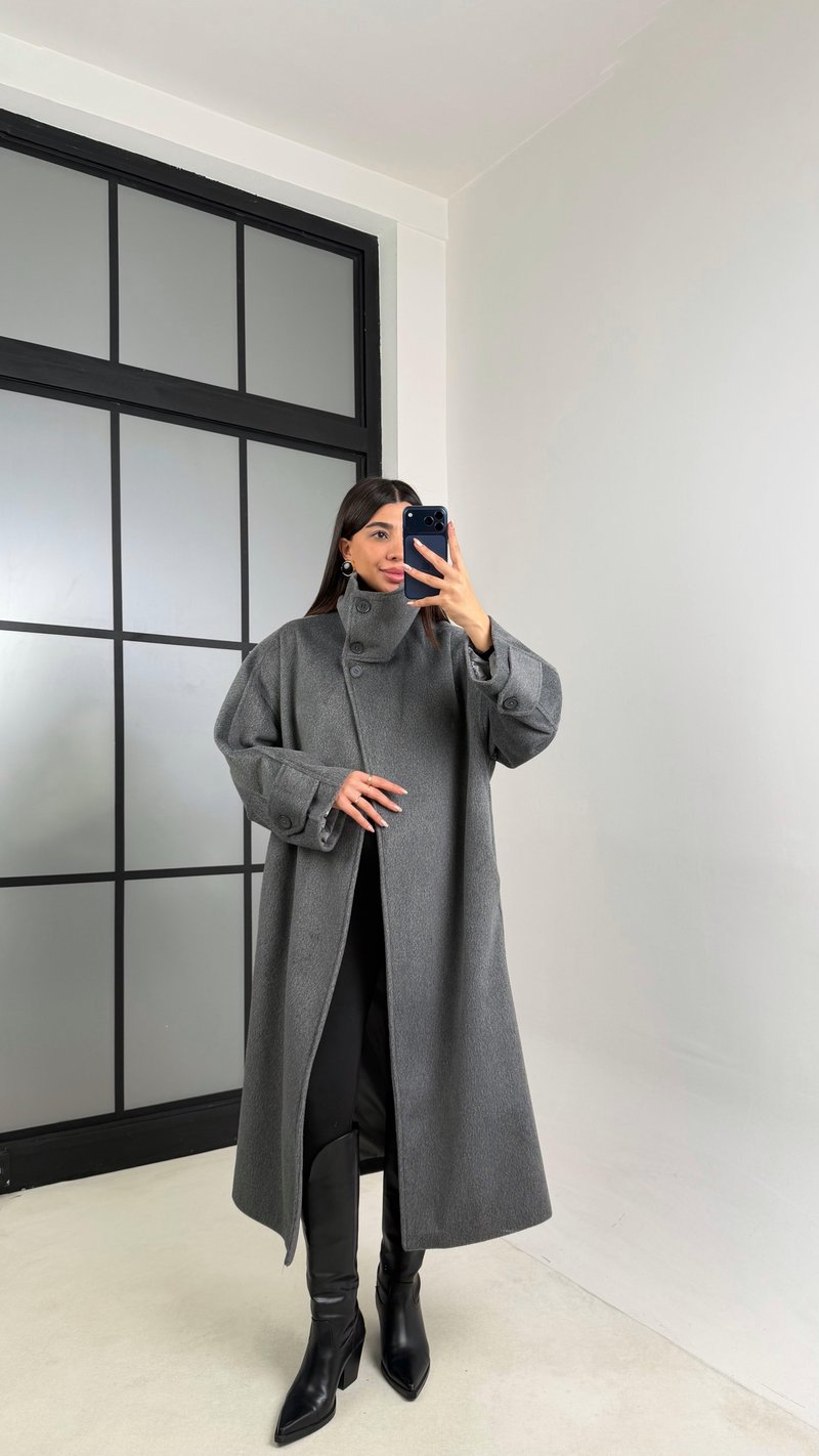 Antrasit Dik Yaka Astarlı Kaban GAUS-00846
