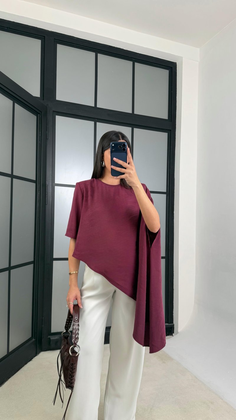 Mürdüm Vatkalı Asimetrik Bluz GAUS-01186