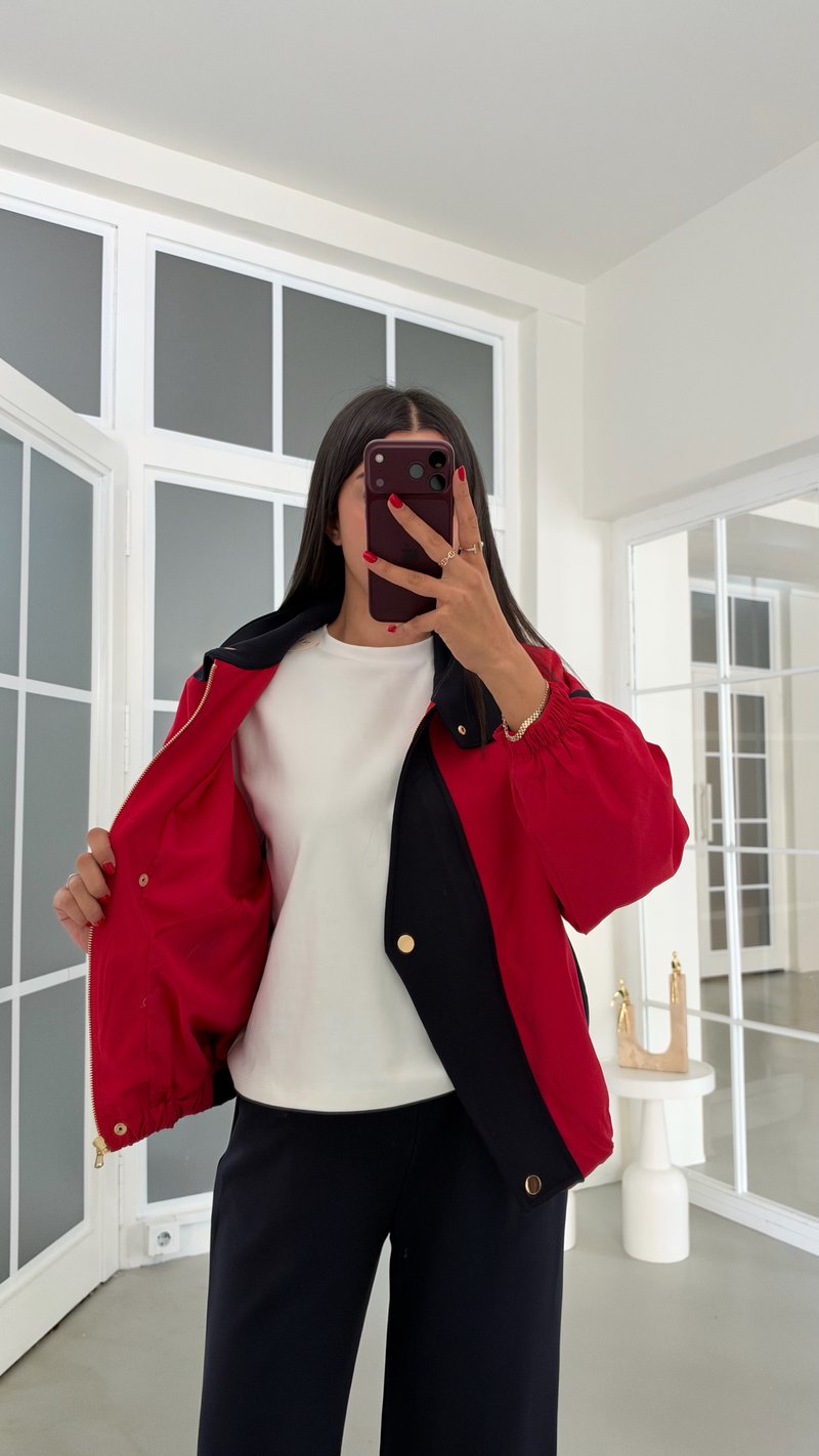 Kırmızı Astarlı Ceket Beli Lastikli Pantolon İkili Takım GAUS-02279