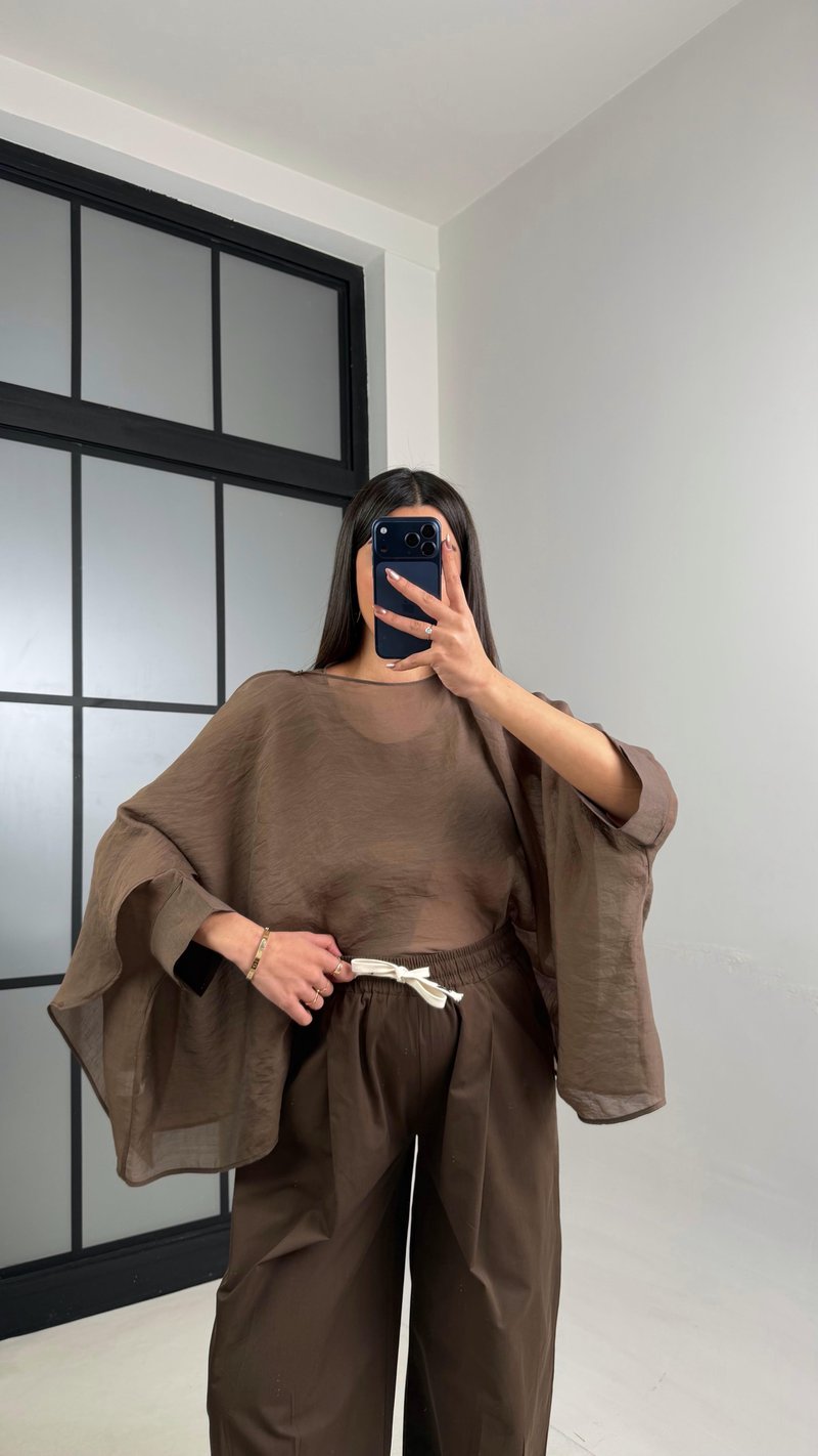 Kahve Transparan Premium Tasarım Pelerin GAUS-01110