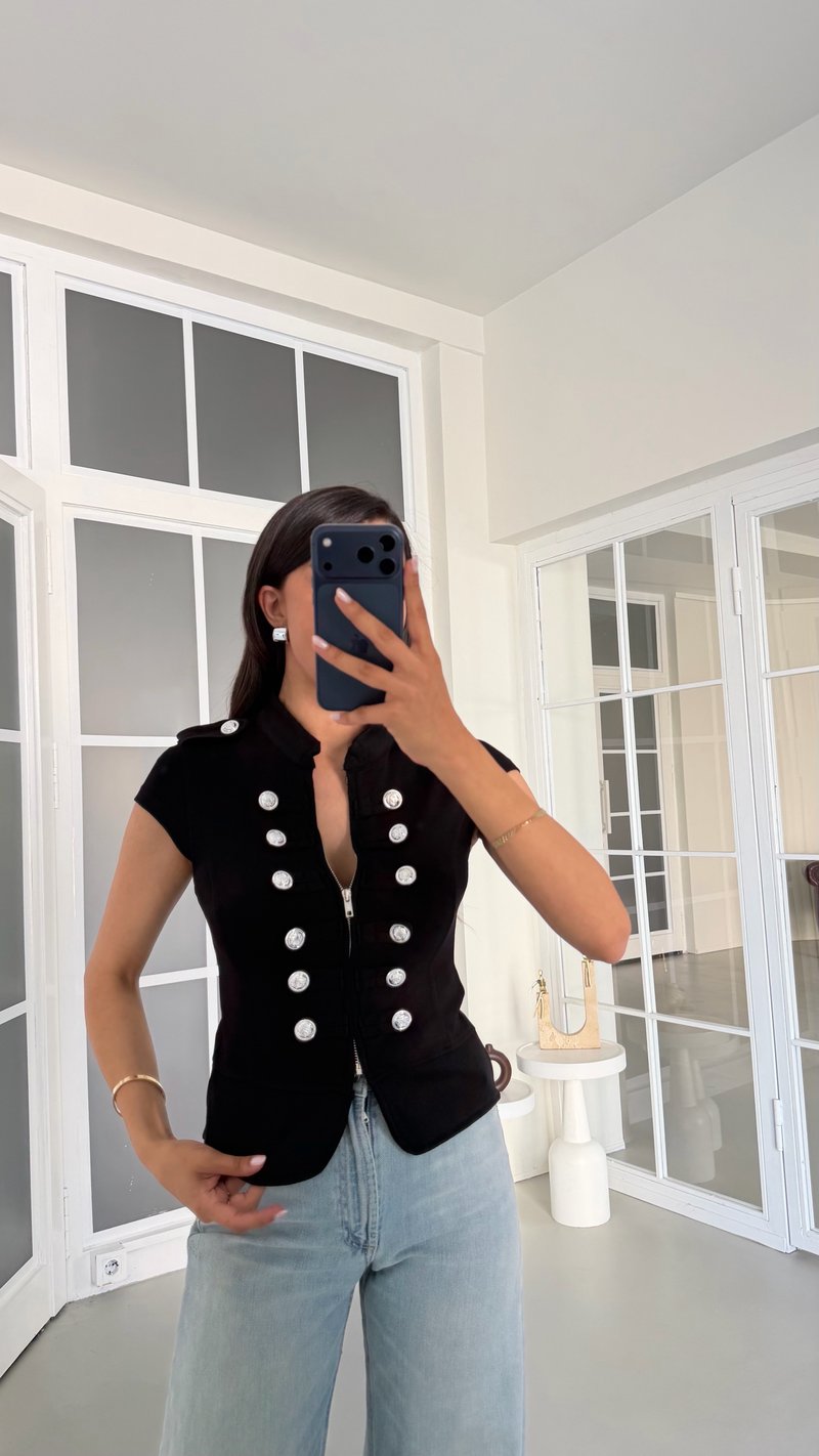 Siyah Apoletli Fermuarlı Modal Kumaş Yelek GAUS-01780