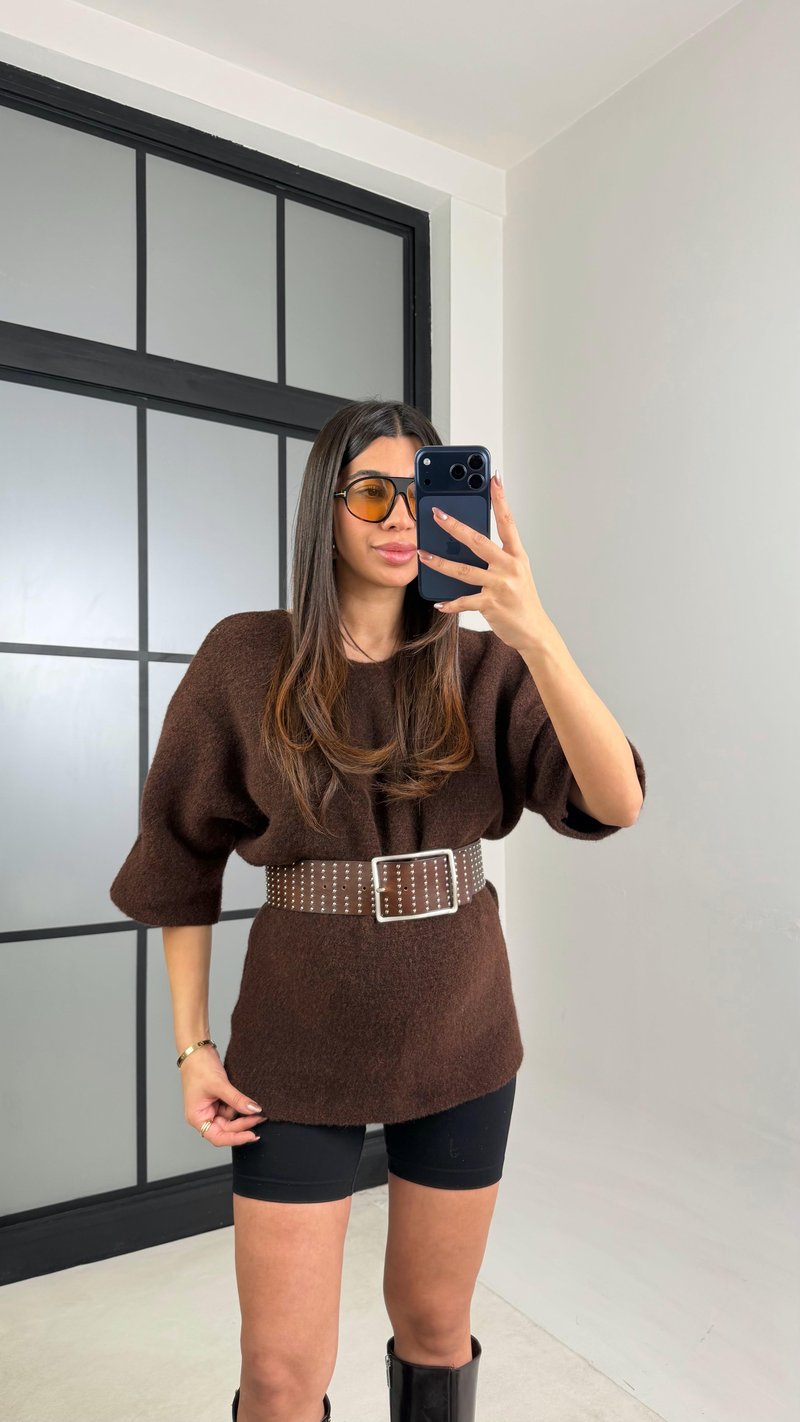 Kahve Arkası Dantel Detaylı Kazak GAUS-01091