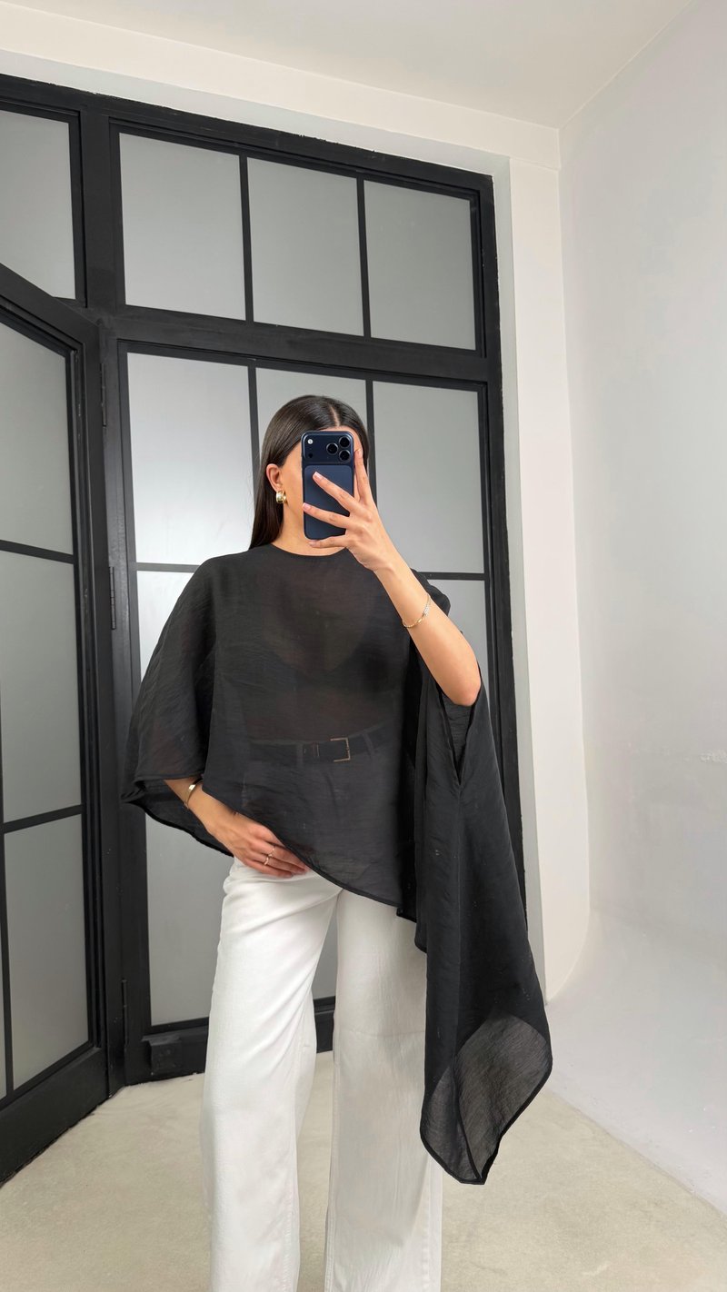 Siyah ZR Model Asimetrik Transparan Bluz GAUS-01366GAUSBLUZGAUS-01366