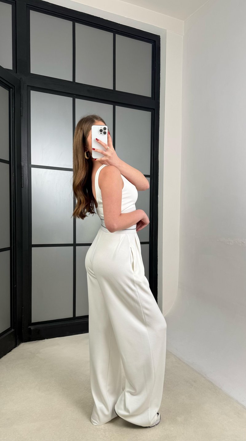 Beyaz Crop Pantolon İkili Muadil Takım GAUS-01254