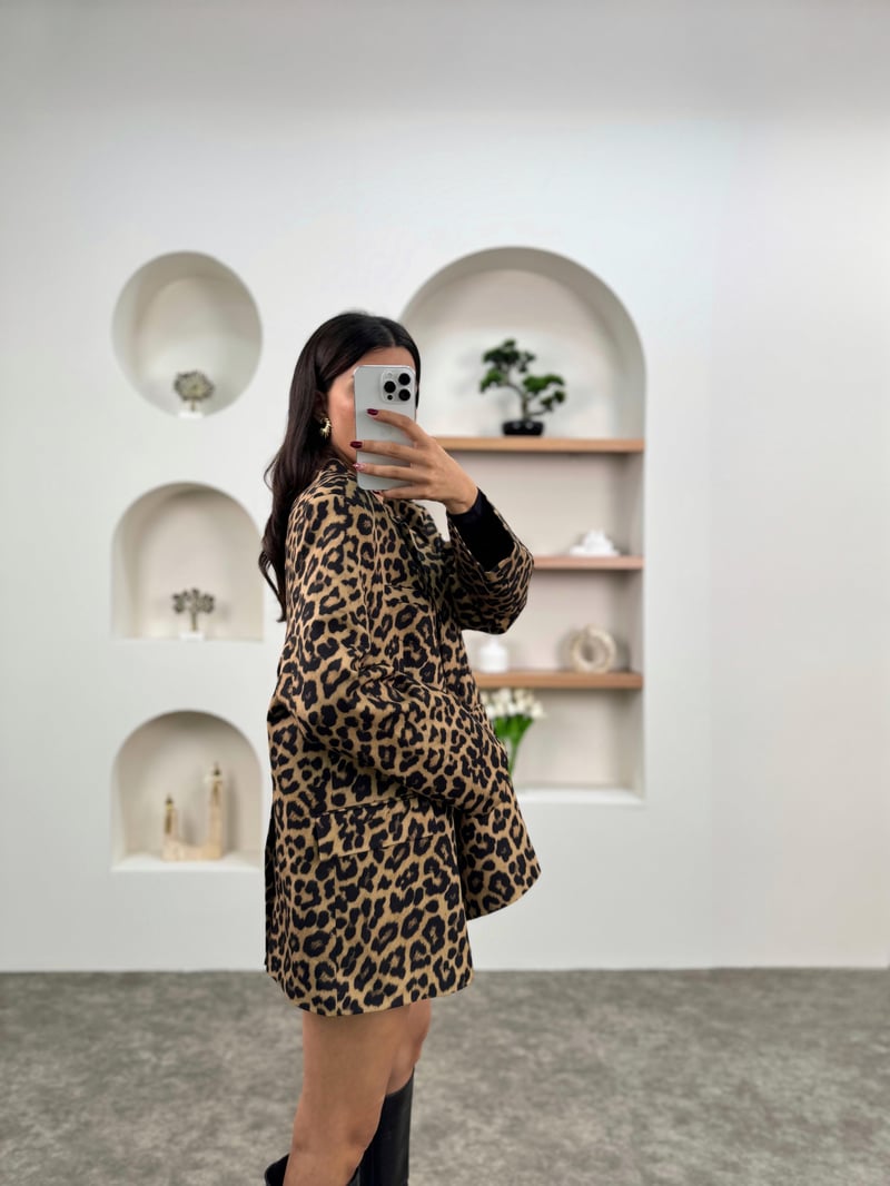 PRY Leopar Desenli Blazer Astarlı Ceket