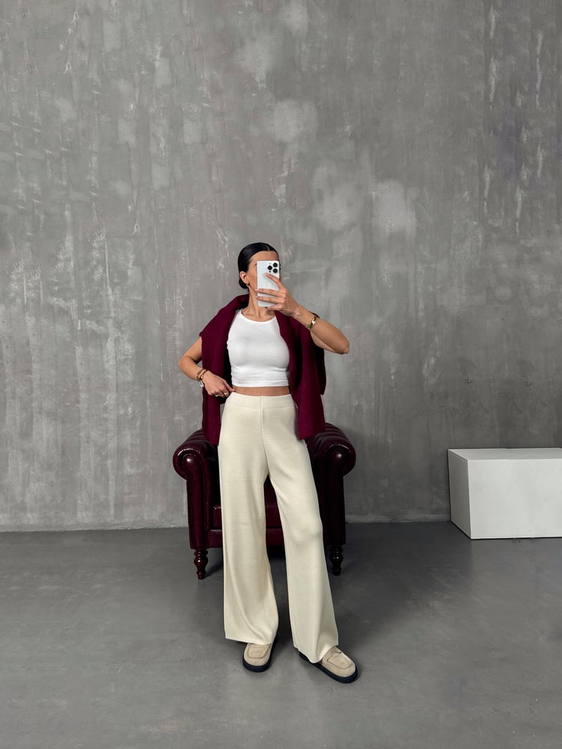 Jeny Ekru Triko Pantolon