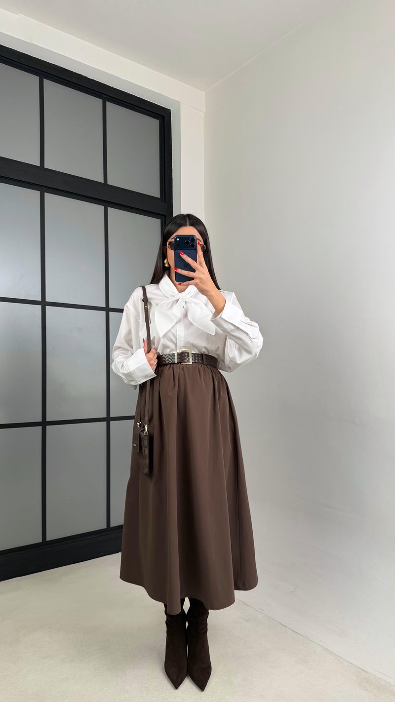 Acı Kahve Cepli Kemerli Etek GAUS-00996