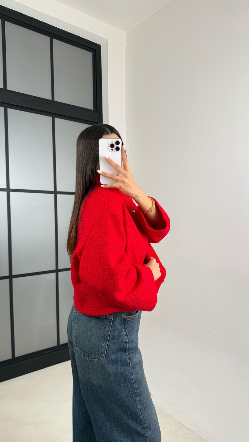 Kırmızı Cute MD Model Buklet Çıtçıt Düğmeli Ceket GAUS-00521
