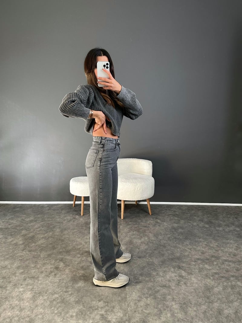 Poe Füme Kesik Paça Straight Leg Jean