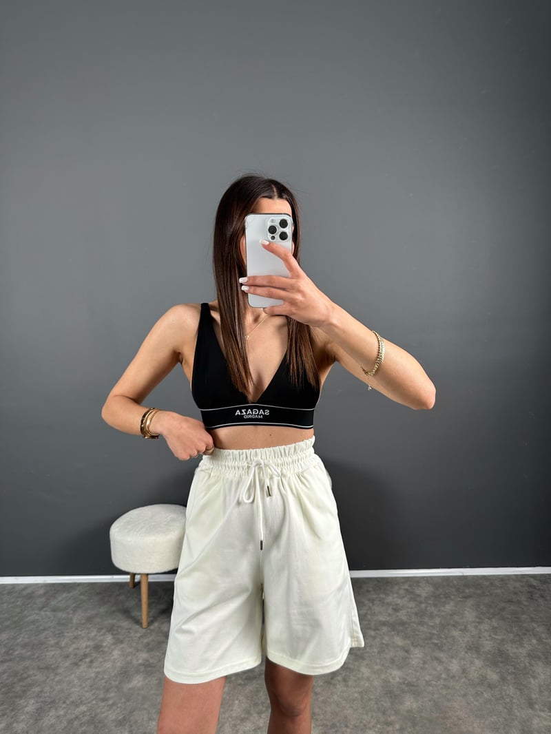 Ekru Premium Etiketli Oversize Şortlu İkili Takım 