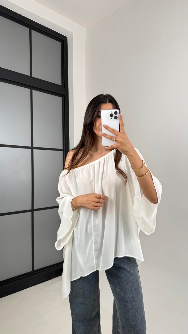 Beyaz Yarasa Kol Şifon Bluz Gaus00574
