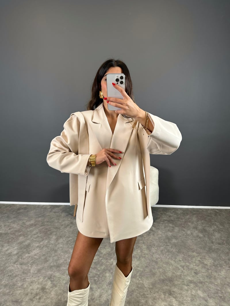 Marisol Premium Taş Bağlamalı Astarlı Blazer Ceket