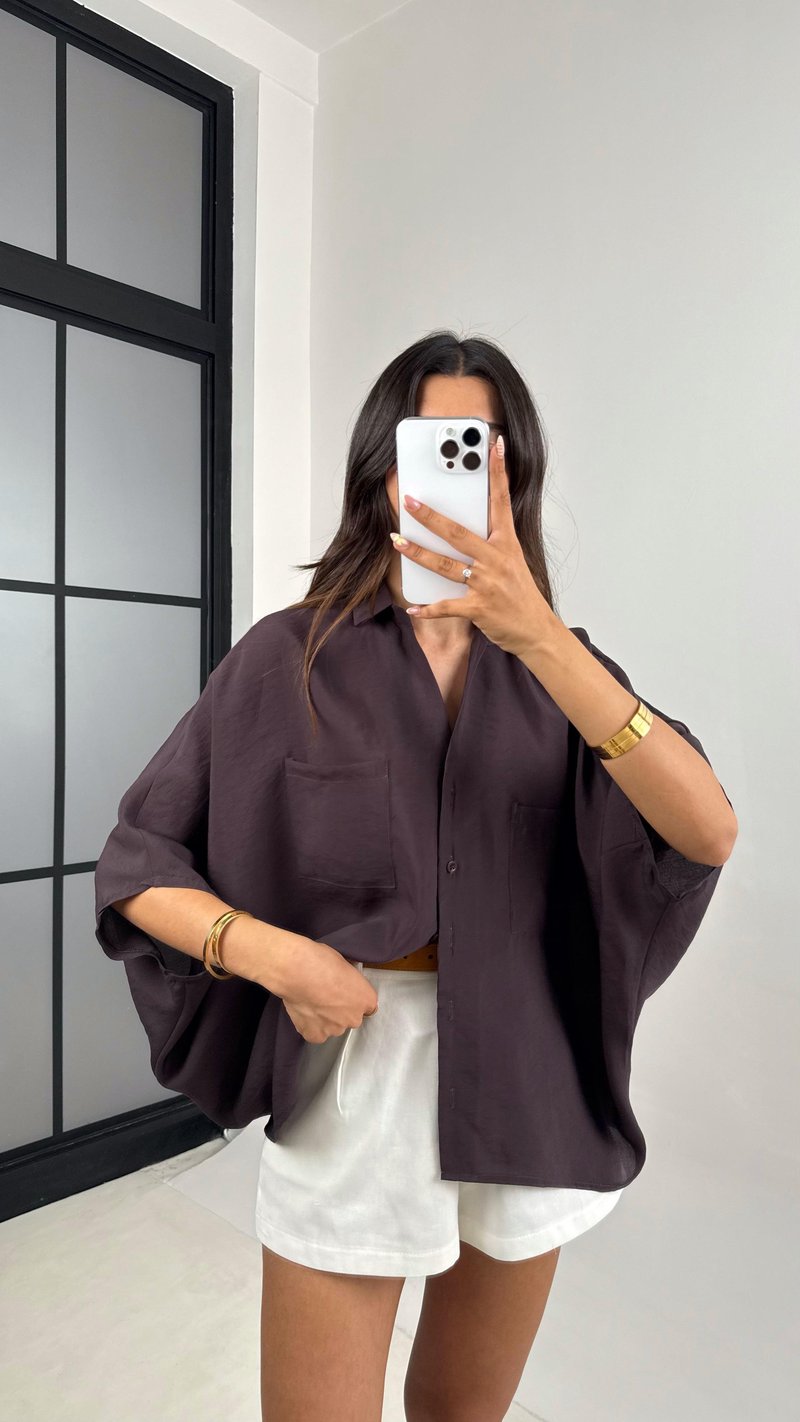 Acı Kahve Cep Detaylı Basic Gömlek Gaus00679