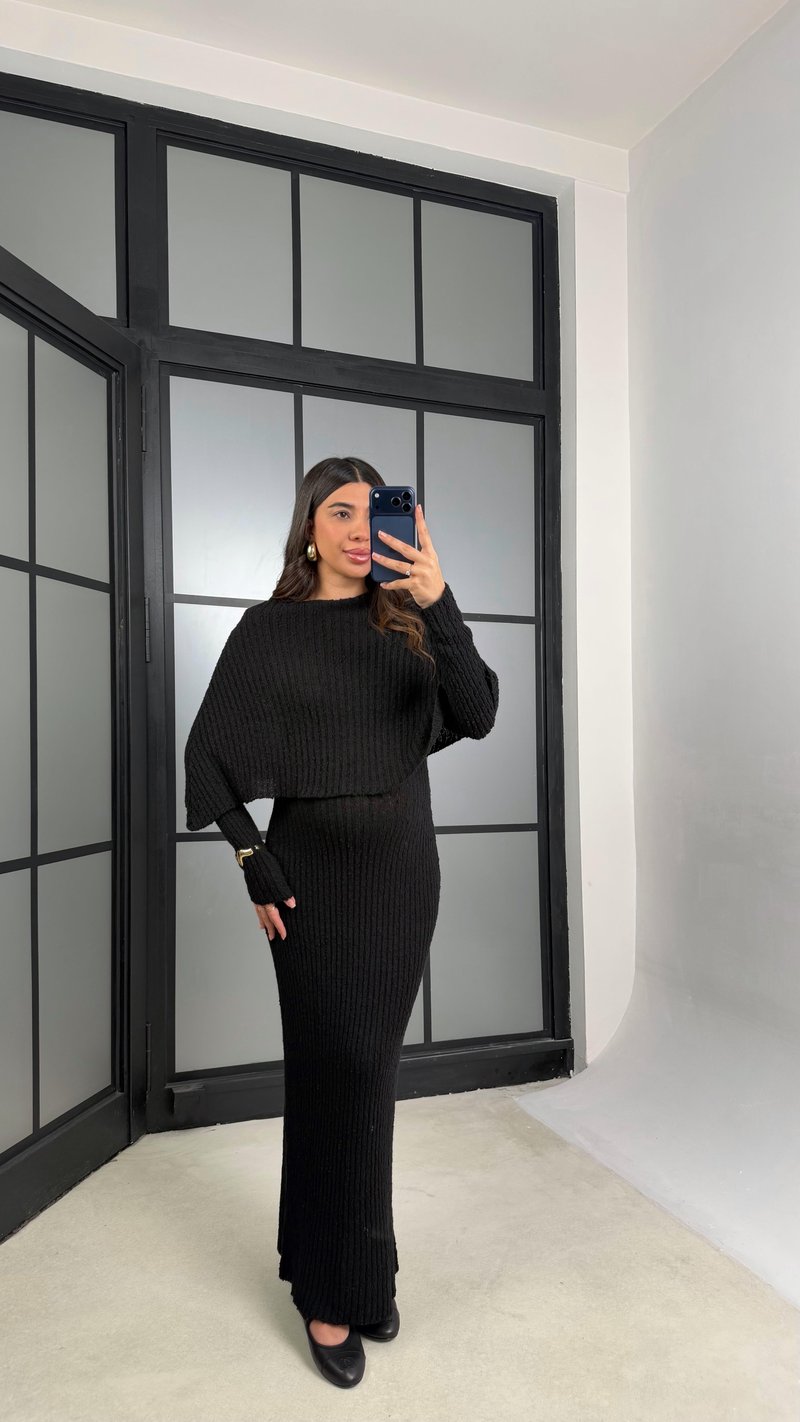 Siyah Elbise Pelerin Triko İkili Takım GAUS-01194