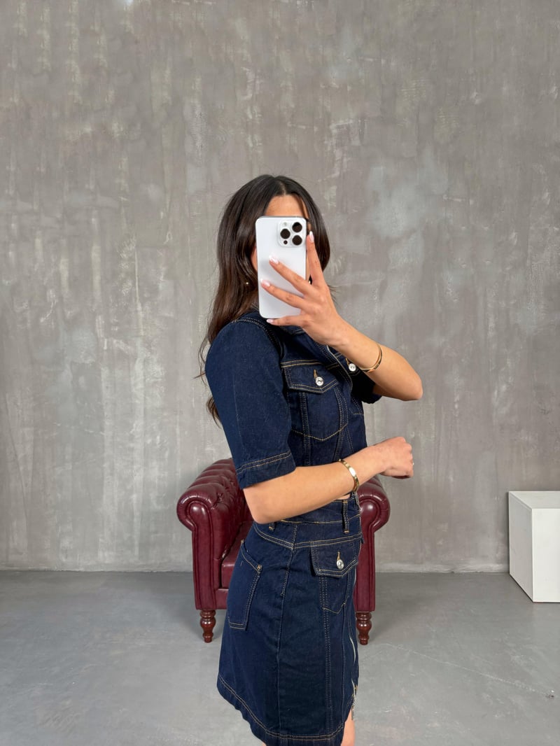 Lacivert Cepli Önü Fermuarlı Denim Etekli Takım Gaus00259